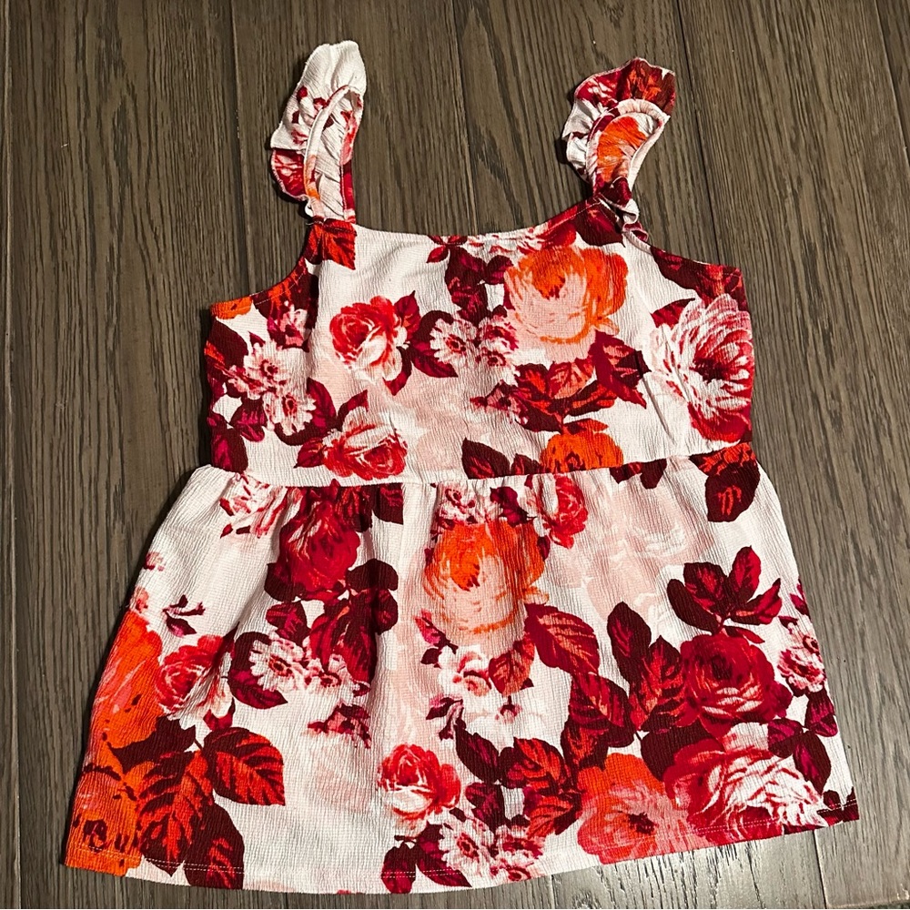 Maurices Floral Ruffle-Strap Tank Top in Red & Orange on White